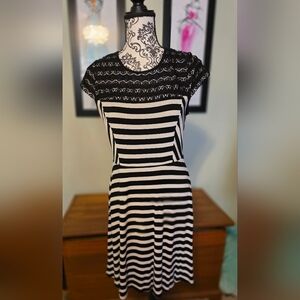 Elle Black and White Striped Midi Dress